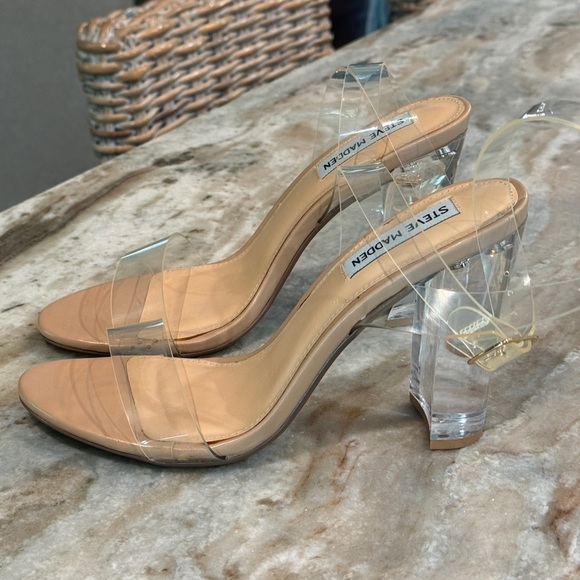 Women’s STEVE MADDEN Camille clear ankle strap block heel dress sandal- Size 8.5 - Picture 3 of 8